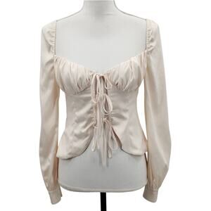 Revolve Majorelle Waldorf Top Blouse Tie Front Ivory Cream Satin Size XS